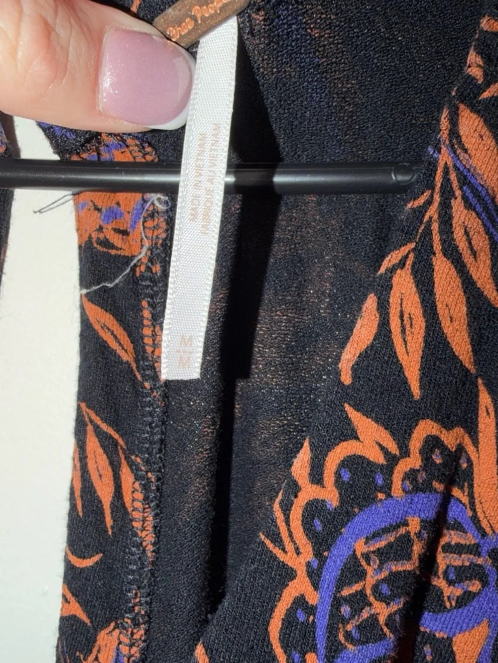 Free People Black Mini Dress with Rust and Purple Floral Print
